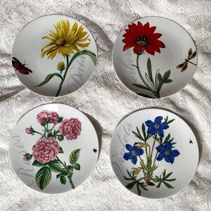 Pier 1 Imports Flowers Salad Plate - Set of 4, Various Flowers & Insects, White